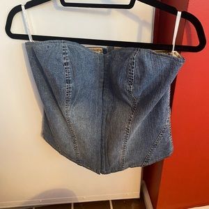 Denim strapless corset